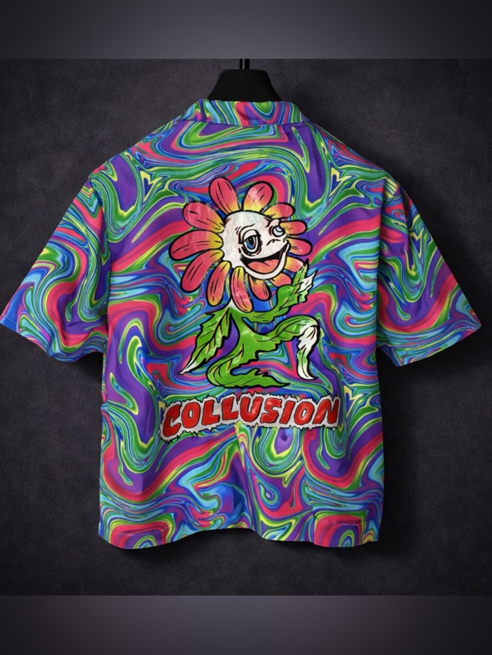 Collusion Psychedelic Neon Swirl Shirt Graphic Back Festival Rave XS Unisex